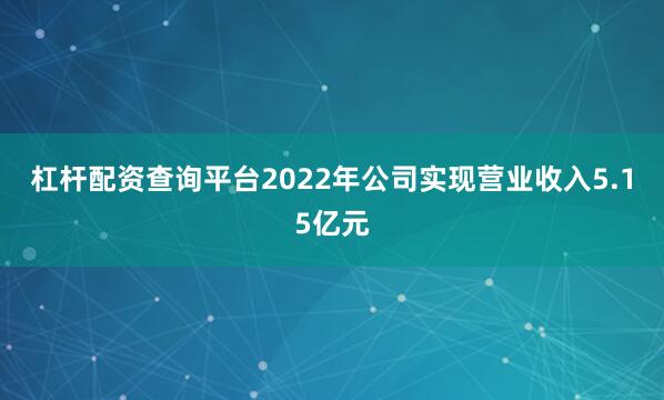 杠杆配资查询平台2022年公司实现营业收入5.15亿元